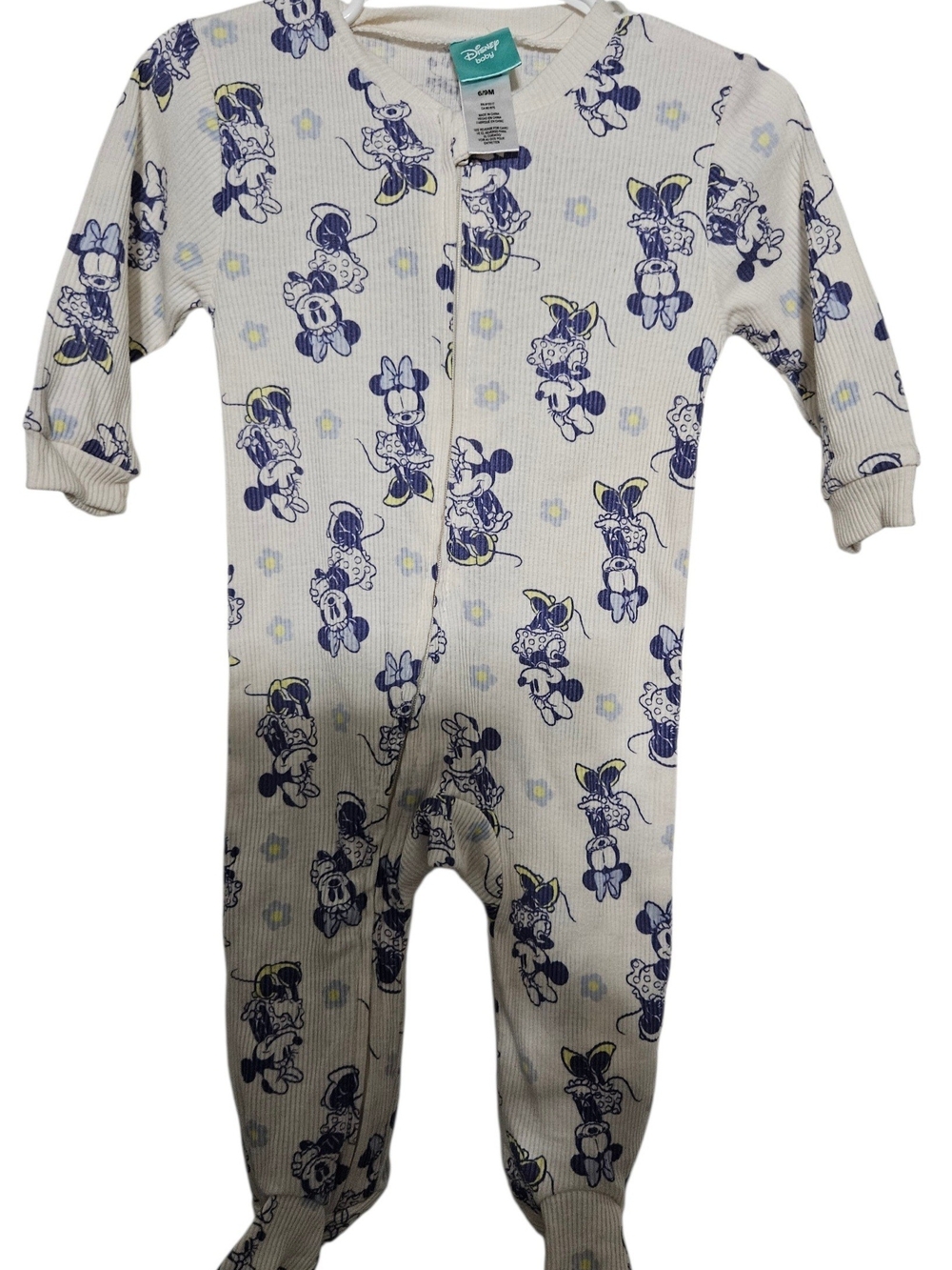 Disney Cream and Navy Minnie Mouse Ribbed Footed One-Piece